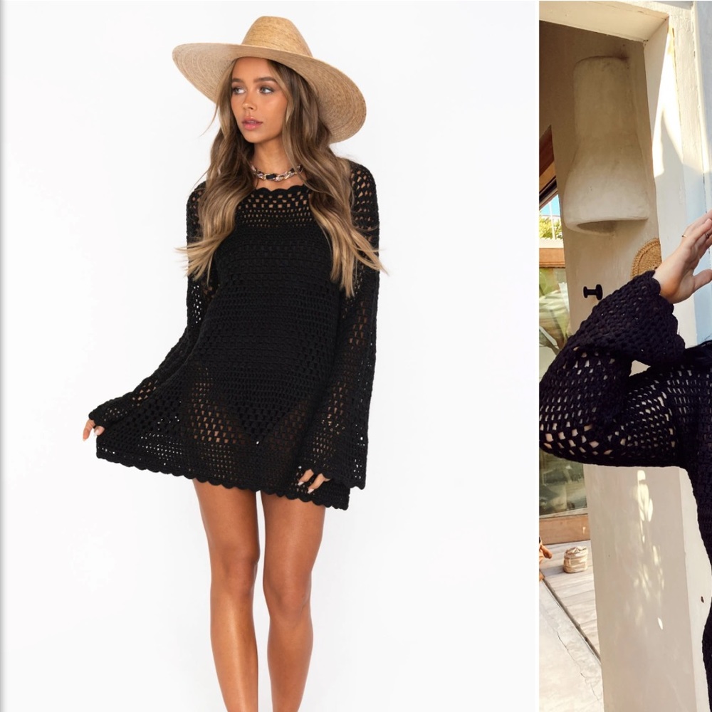 Show Me Your MuMu Black Crochet Bell-Sleeve Swim Coverup